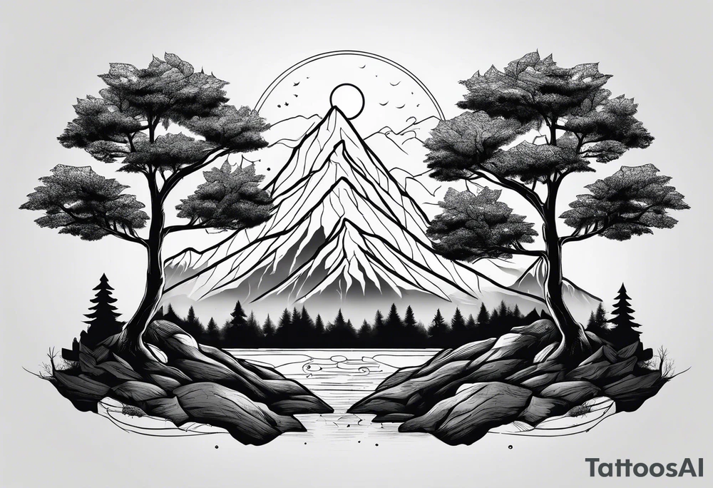 Three mountains three trees with roots tattoo idea