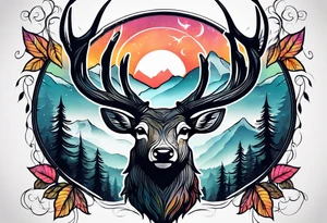 deer head  mountain forest tattoo idea