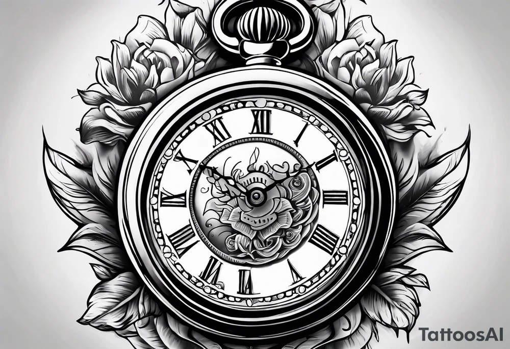 pocket watch on back hand tattoo idea