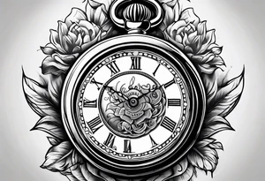 pocket watch on back hand tattoo idea
