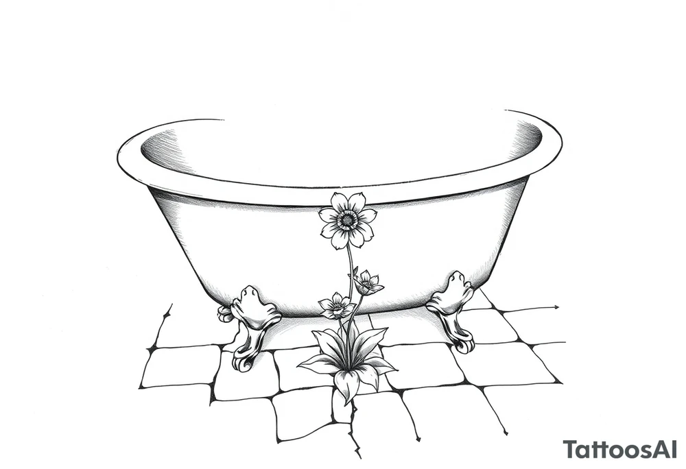 clawfoot bathtub. add a tile floor with a flower growing through the cracks tattoo idea