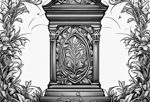 Grave stone with leafy vines wrapped around it tattoo idea