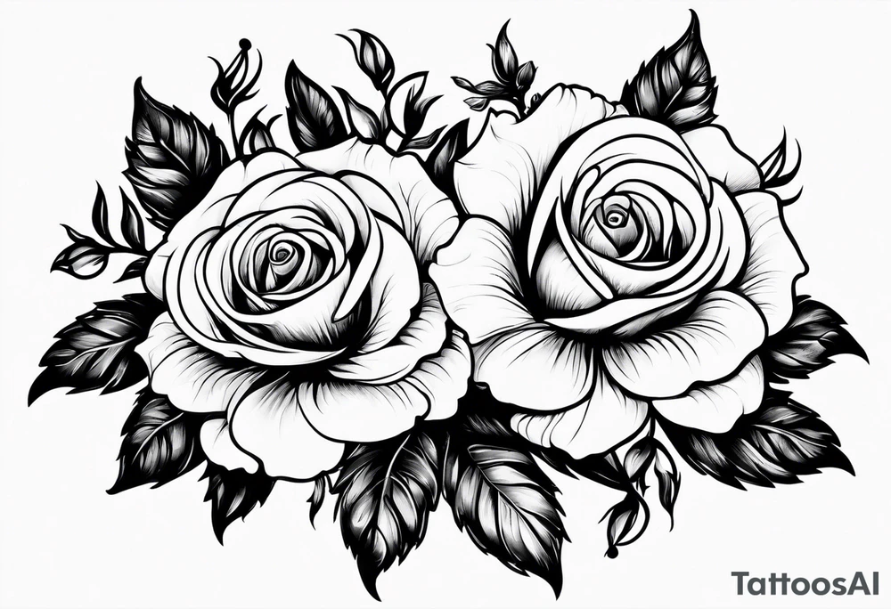 roses and daisies on fire tattoo idea