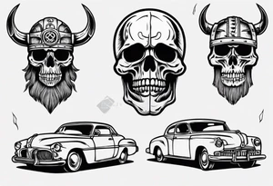 Viking skeleton head and old car tattoo idea