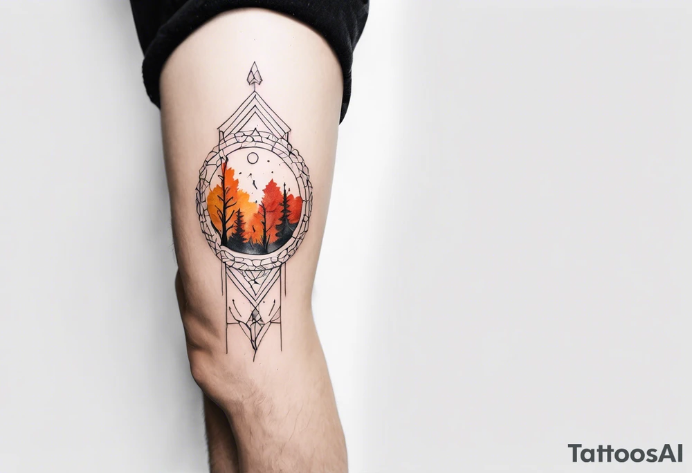 knee tattoo in fall color masculine tattoo idea