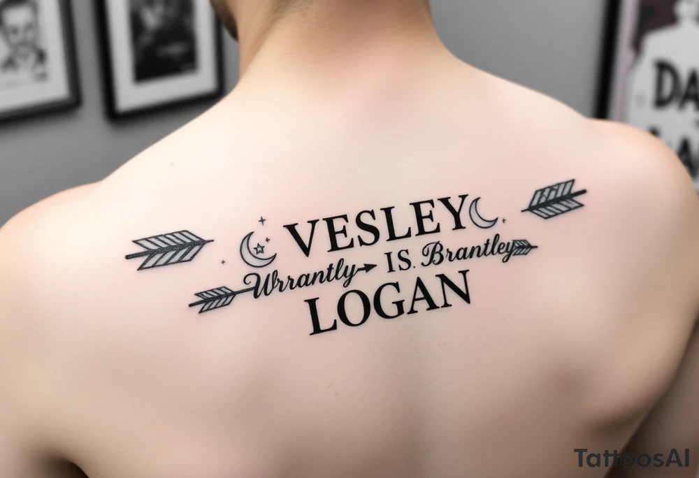 Name Wesley Brantley Logan with arrows and moons and stars tattoo idea