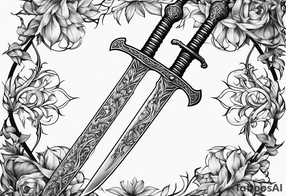 A long skinny sword with leafy vines wrapped around tattoo idea A long skinny sword with leafy vines wrapped around tattoo idea