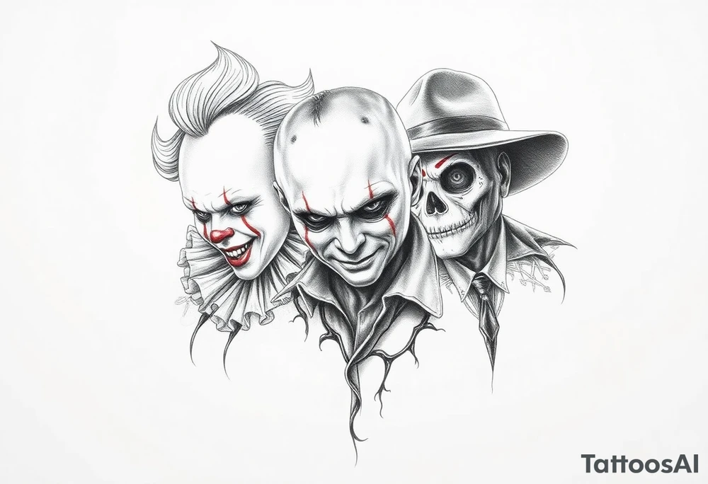 Pennywise, Freddy Krueger, Michael Meyers, jason voorhees, and chucky tattoo idea