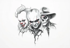 Pennywise, Freddy Krueger, Michael Meyers, jason voorhees, and chucky tattoo idea