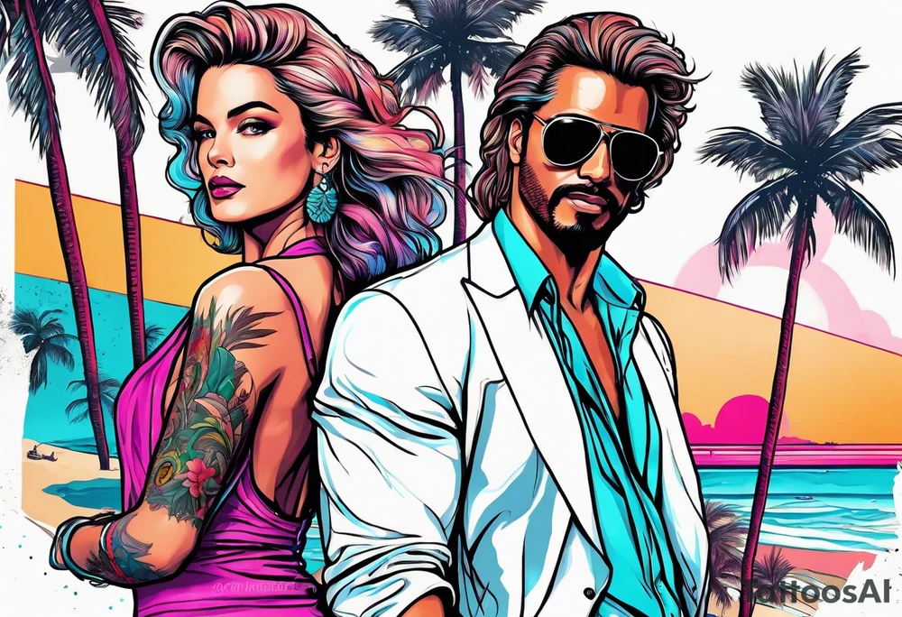 1980's miami vice style beach dance 
party, tattoo idea