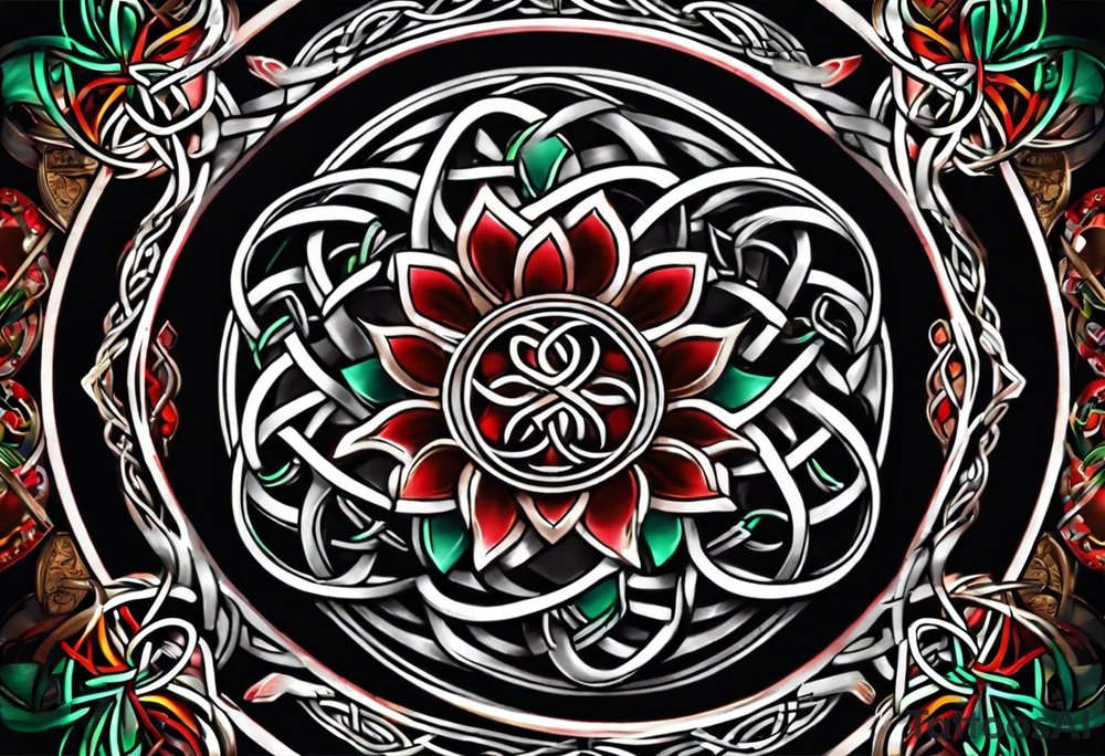 Small circular 3d colored shoulder Celtic tattoo tattoo idea