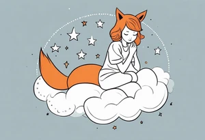 little girl with a fox sitting back on  a cloud and look at the stars tattoo idea