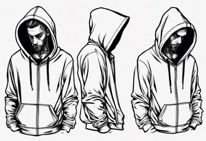 A human in a hoodie, looking down. tattoo idea