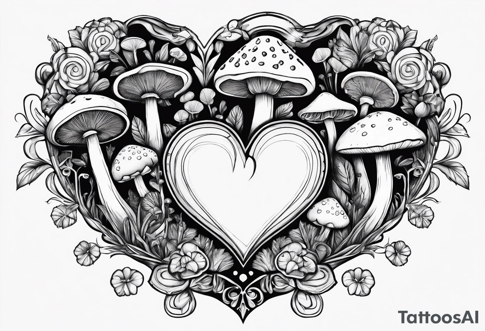 Heart with mushrooms tattoo idea