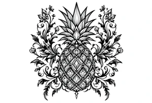 Design around a vagina and anus area using a  pineapple with diamonds  and magestic, crown, vagina, anus, pubic tattoo idea