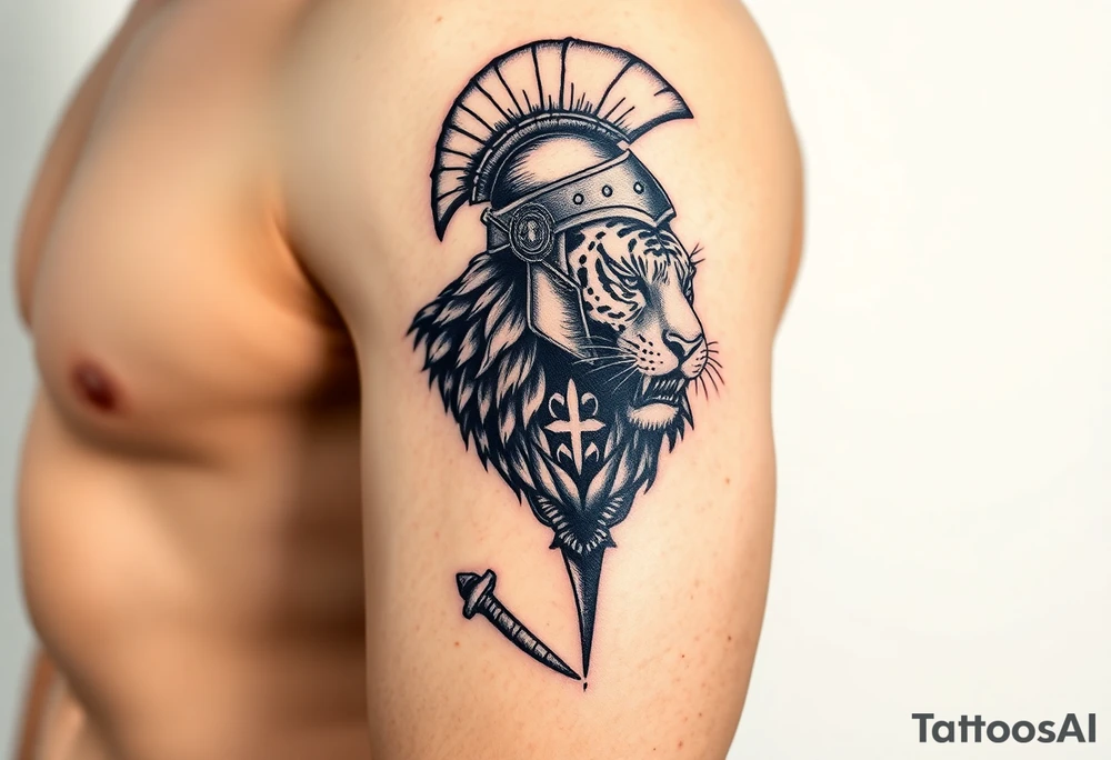 spartan viking with a tiger on it tattoo idea