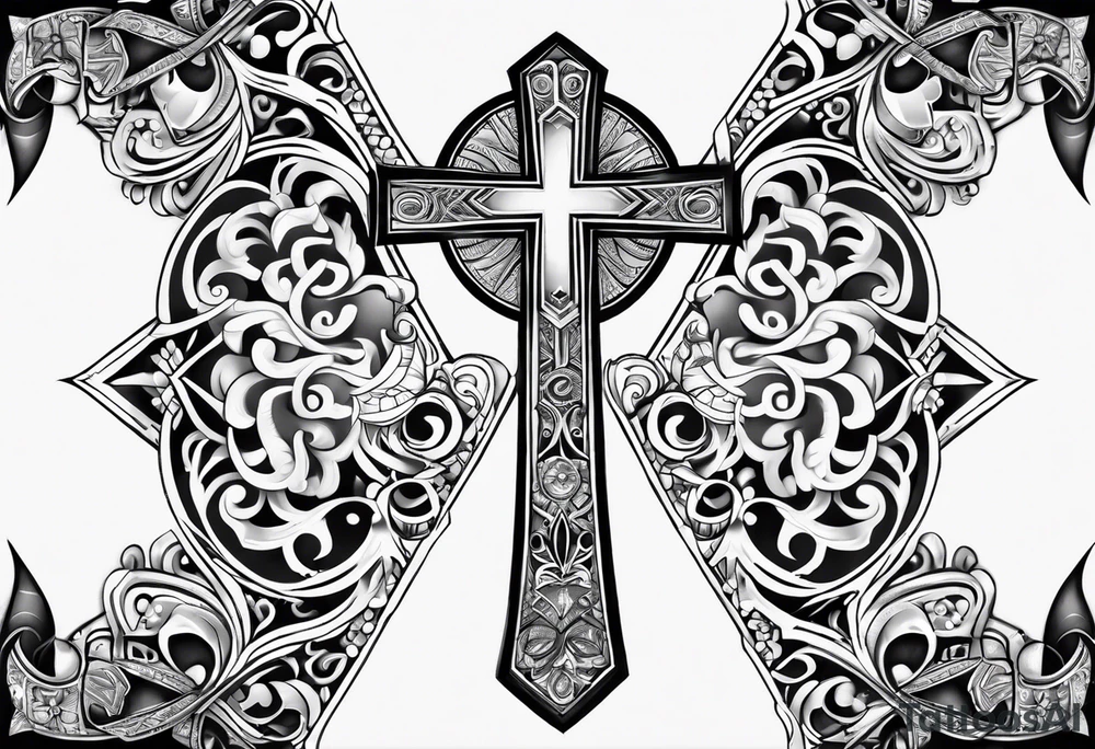 ankh mixed maori whole arm tattoo idea