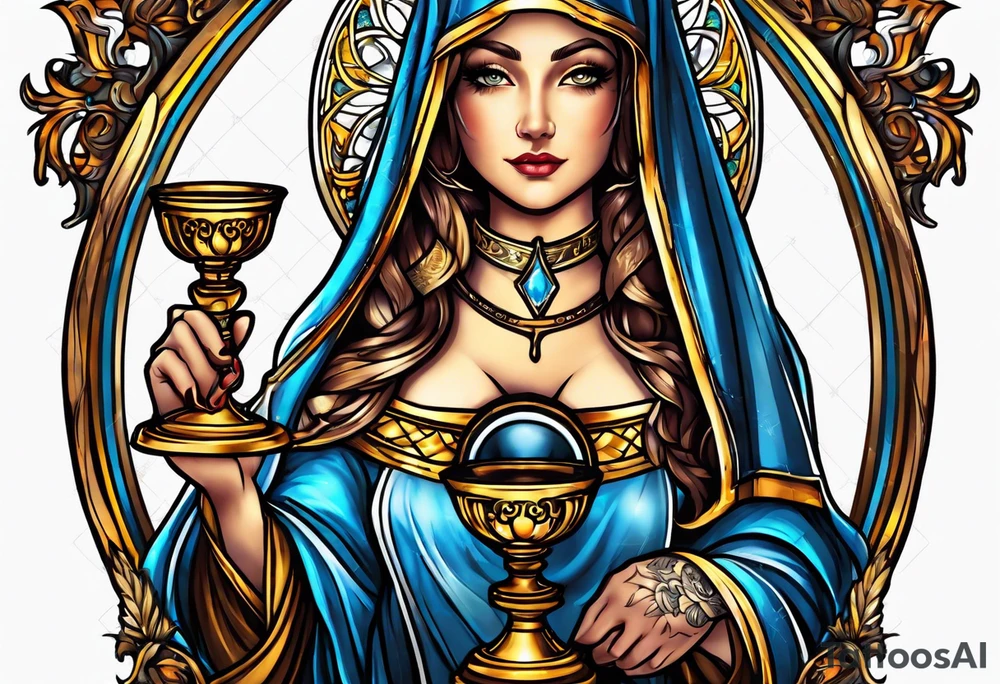 Female saint holding a chalice tattoo idea