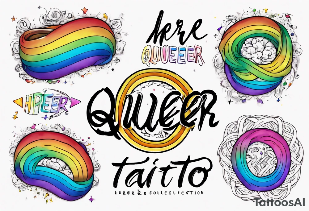 rainbow infinity symbol with the words 
Here and Neuroqueer tattoo idea