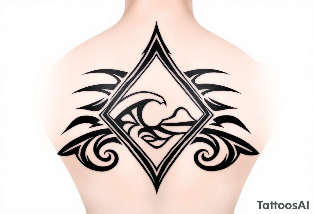 A sharp edged powerful wave with  inside of a elongated diamond tattoo idea
