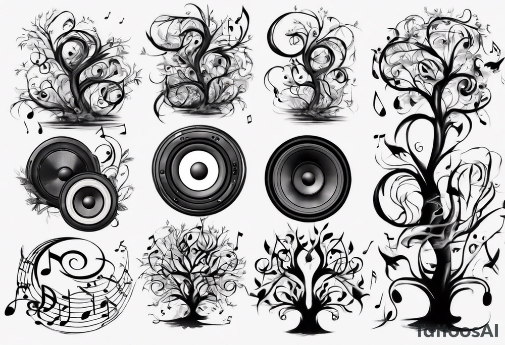 music speaker note tree stave notes tattoo idea