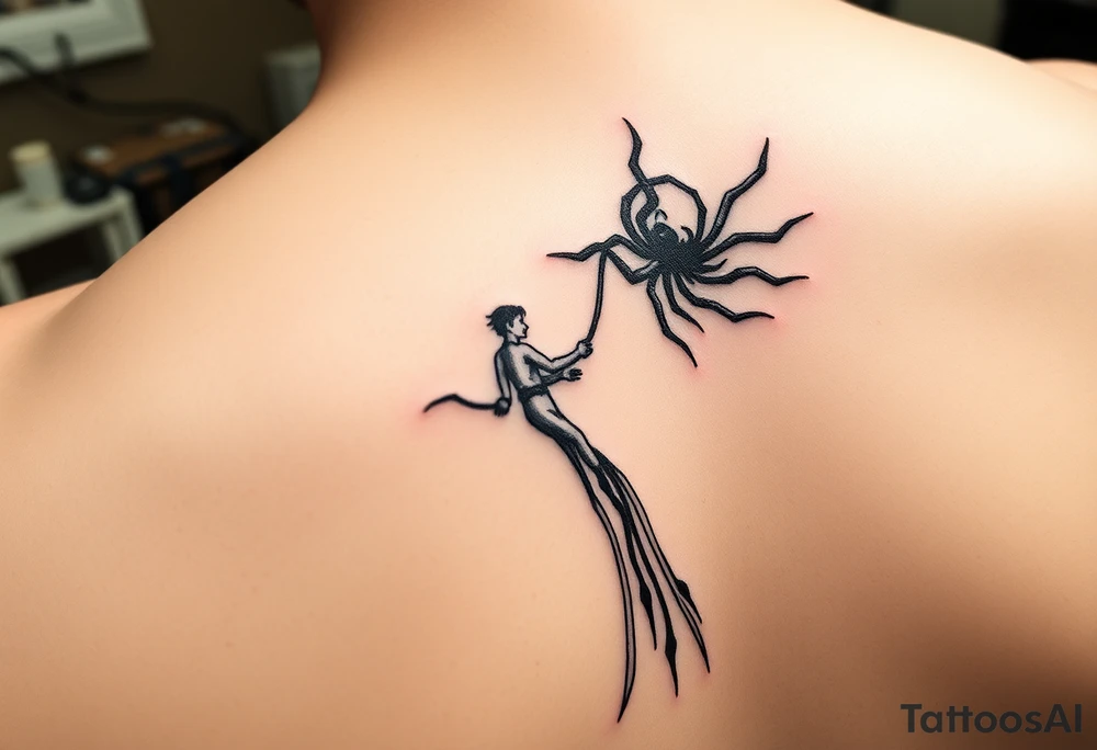 Based on the The Mark of Athen, the third book in the Hero’s of Olympus series, Percy Jackson and Annabeth Chase falling into Tartarus. Annabeth’s foot is caught in a web that pulls her into Tartarus, refusing to let her go and be separated again Percy falls into Tartarus with her tattoo idea