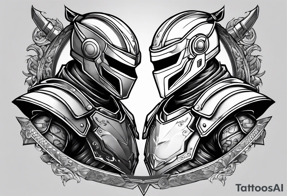 Modern robot ninja fighting gladiator tattoo idea