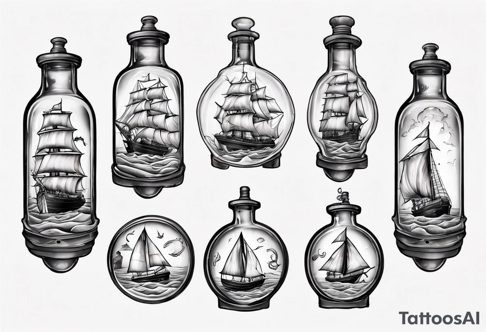 Sailing ship in a bottle tattoo idea