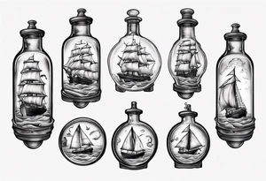 Sailing ship in a bottle tattoo idea