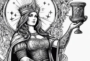 Saint Barbara holding a chalice with cannons and lightning tattoo idea