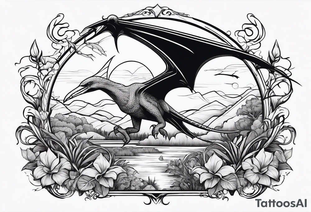 Pterodactyl in a garden tattoo idea