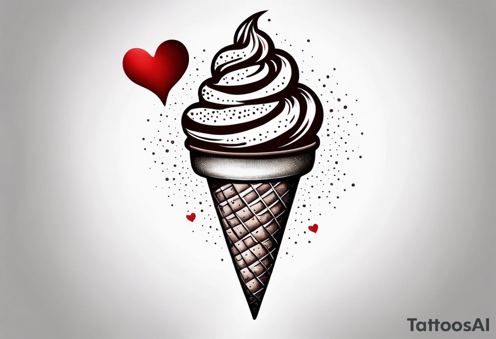 sketch chocolate chip ice cream cone with one red heart tattoo idea