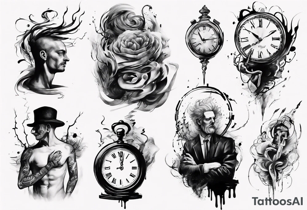 Brush stroke drawing a man and time tattoo idea