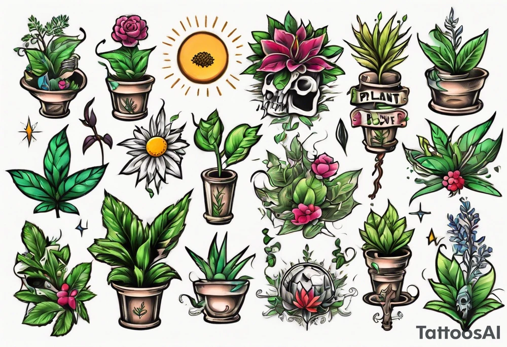 Words “Plant Power” with plants tattoo idea
