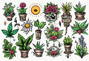 Words “Plant Power” with plants tattoo idea