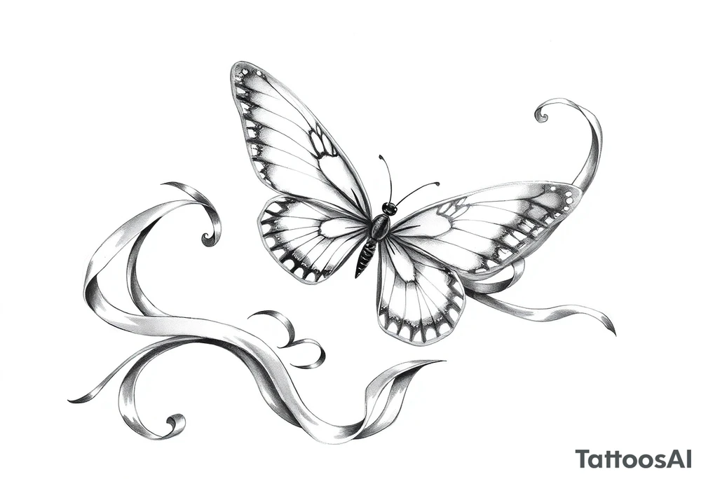 ethereal butterfly with flowing silk ribbons in moonlight tattoo idea