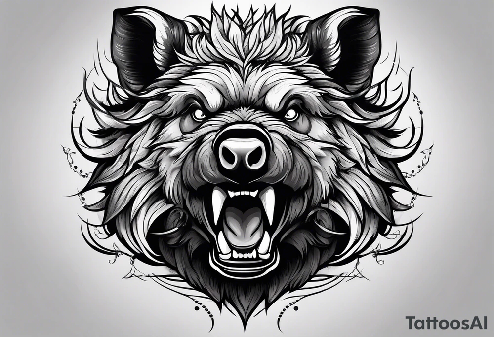 angry boar front tattoo idea