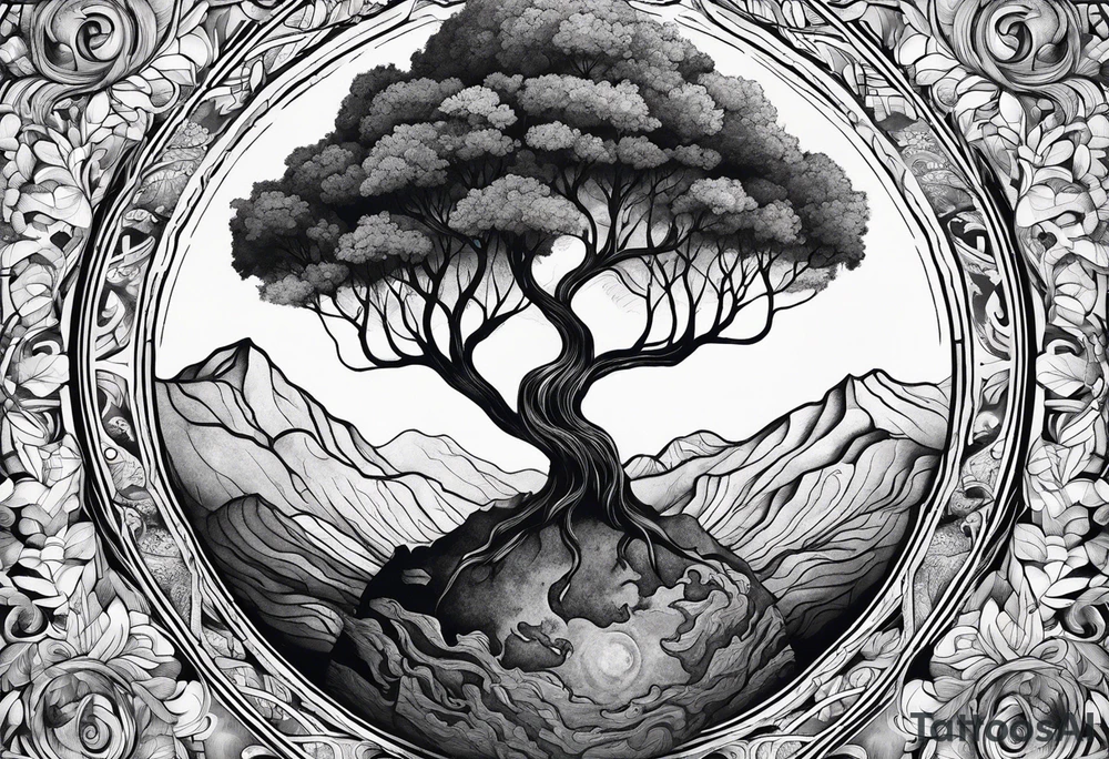 tattoo drawing of a tree on top of the planet earth tattoo idea