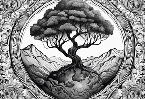 tattoo drawing of a tree on top of the planet earth tattoo idea