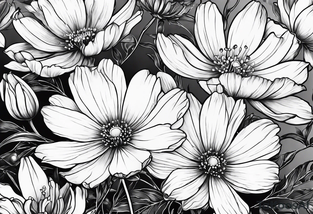 Honeysuckle cosmos flower tattoo idea