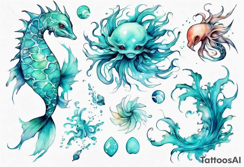 a beautiful feminine turquoise seas creature tattoo idea