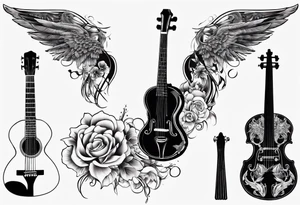 CROSSEED ACOUSTIC GUITAR AND VIOLIN WITH WINGS tattoo idea