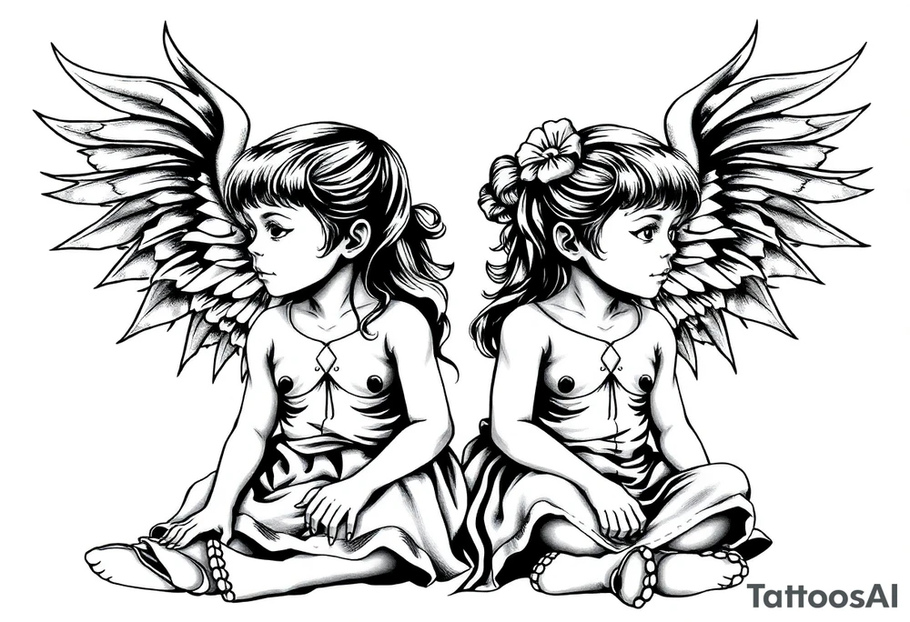 Two little girls sit in front tattoo idea