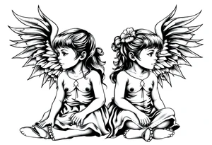 Two little girls sit in front tattoo idea