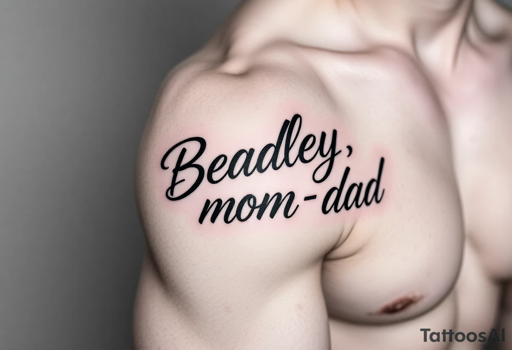 Powerful, masculine with "Bradley, mom, dad" writen tattoo idea