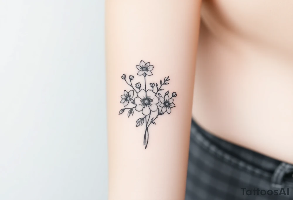 Bouquet of birth months flowers tattoo idea
