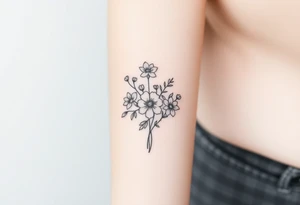 Bouquet of birth months flowers tattoo idea