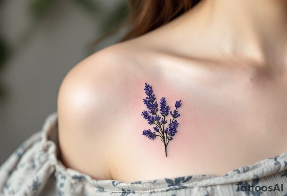 A detailed botanical lavender illustration placed in rectangle tattoo idea