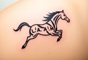 horse silhouette 
from the front which gallops from the front, with the 3 small letters discreetly integrated: L, A, M tattoo idea