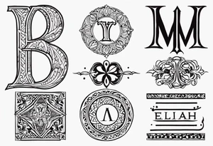 Date tattoo V・XVIII・MMXIX with the name Elijah discreetly placed tattoo idea